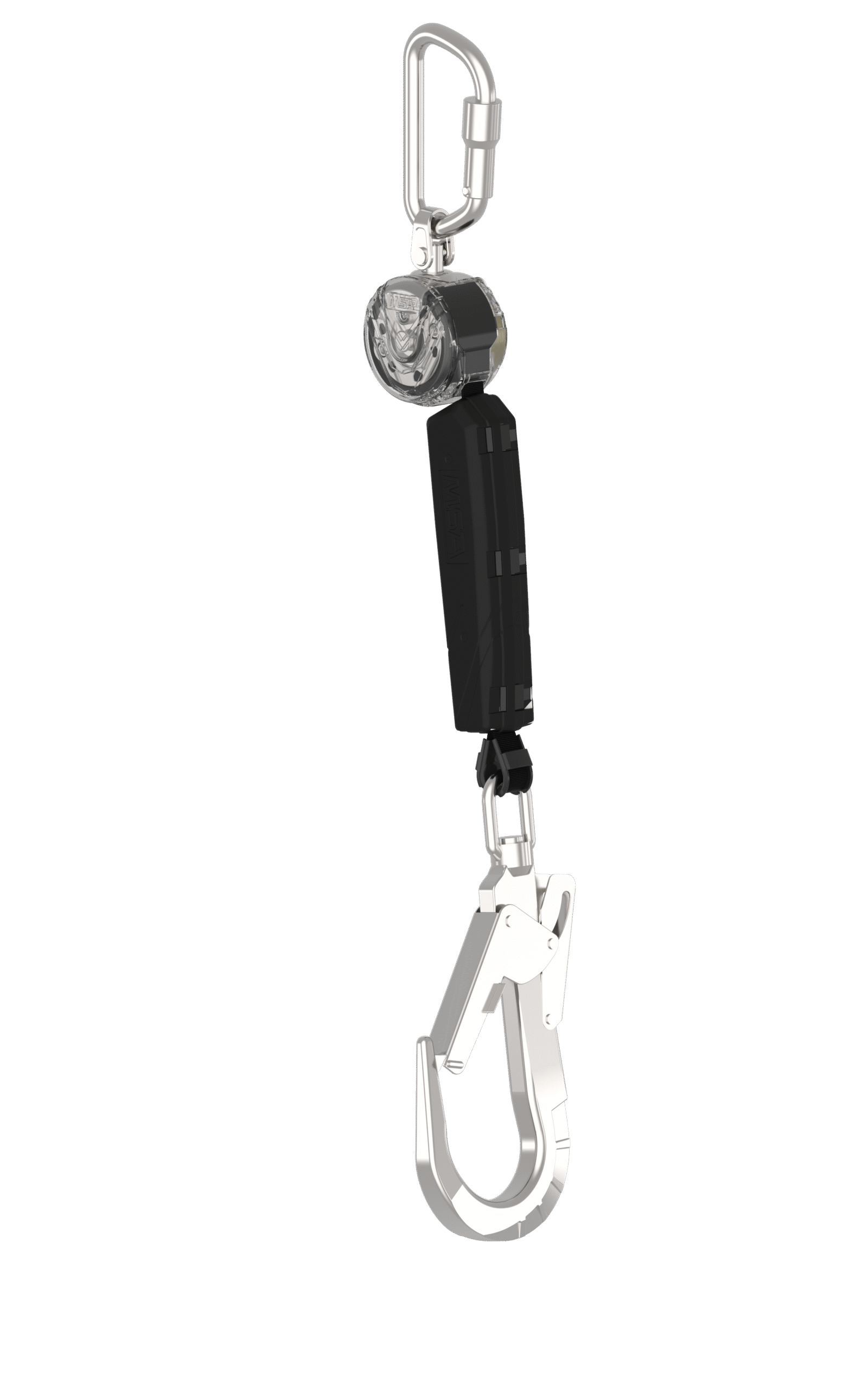 Self-retracting lifeline with carabiner and safety hook