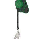 Green self-retracting lifeline with back pad and large steel scaffold hook for height safety and fall protection
