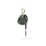 Compact green self-retracting lifeline with carabiner attachment and fall arrest hook for height safety