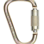 Heavy-duty steel carabiner with a screw-lock gate for fall protection and safety harness systems